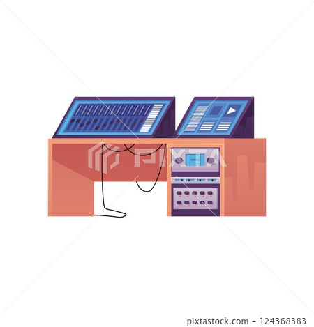 Vector illustration of music mixer on table with wires. Vector illustration of music mixer on table with wires. 124368383