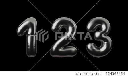 3d set of numbers 1,2,3 in the style of balloon with silver coating 124368454