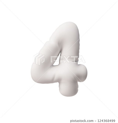 Inflated, realistic number four. 3d icon. Inflated, realistic number four. 3d icon. 124368499