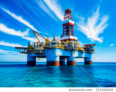 View of offshore oil and gas drilling rig in the blue sea. 124368885