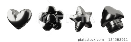 Set of 3D inflatable balloons with a heart, a star, an arrow and a dais 124368911