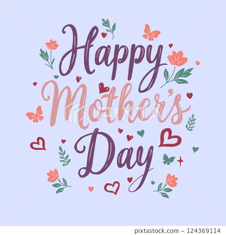 Happy Mother's Day greeting card with cute spring flowers. 124369114