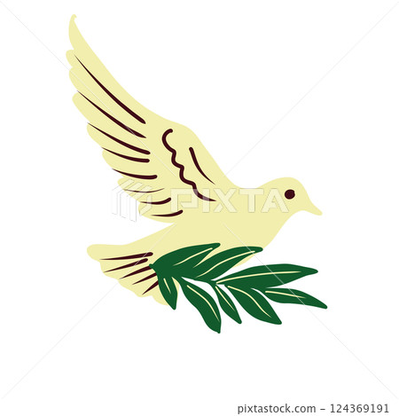 Vector illustration with white dove carryng an olive branch, symbol of peace. Vector illustration with white dove carryng an olive branch, symbol of peace. 124369191