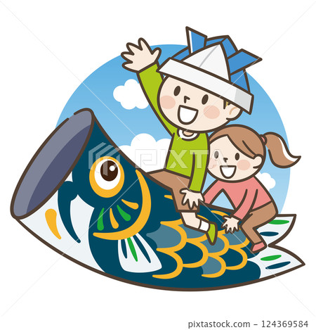 小孩騎鯉魚旗的插圖 124369584