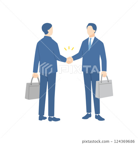 商人一邊拿著商務包一邊握手 商人一邊拿著商務包一邊握手 124369686