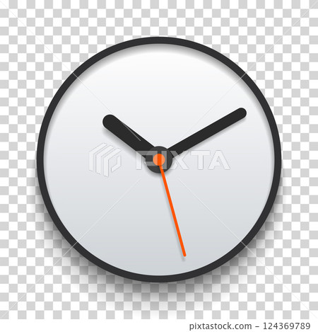 Creative light clock in realistic flat style, with arrow. Simple watch on transparent background. Time icon. Vector design element for you business project Creative light clock in realistic flat style, with arrow. Simple watch on transparent background. Time icon. Vector design element for you business project 124369789