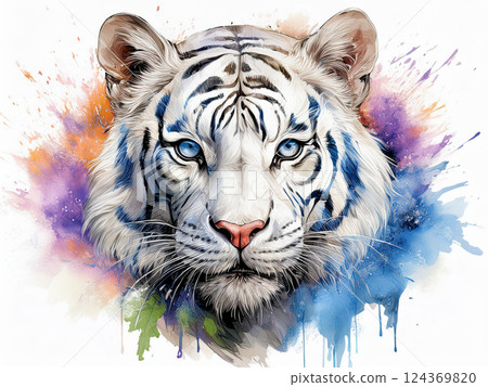 夢幻多彩的白虎水彩畫 夢幻多彩的白虎水彩畫 124369820