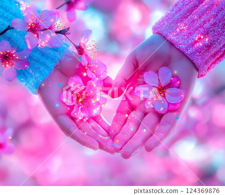 Pink heart under the cherry blossoms Pink heart under the cherry blossoms 124369876