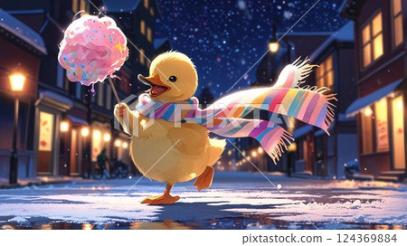 Night city and ducks 124369884