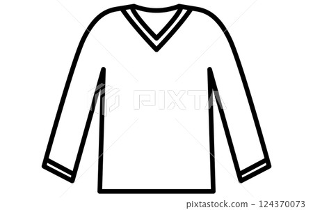 V-neck long sleeve shirt, simple line icon of clothing (black and white) 124370073