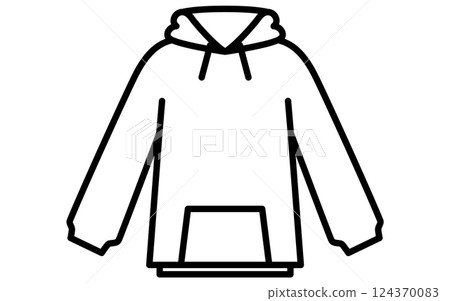 Hooded parka, simple line icon of clothing (black and white) Hooded parka, simple line icon of clothing (black and white) 124370083