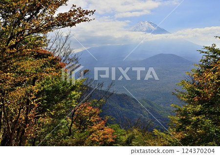 From the summit of Mt. Sanpobun in the Misaka Mountains: Autumn foliage and Mt. Fuji 124370204