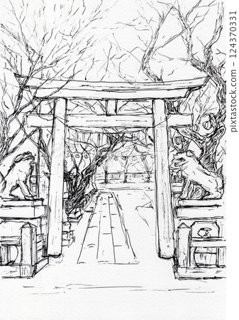 Torii and guardian dog 124370331