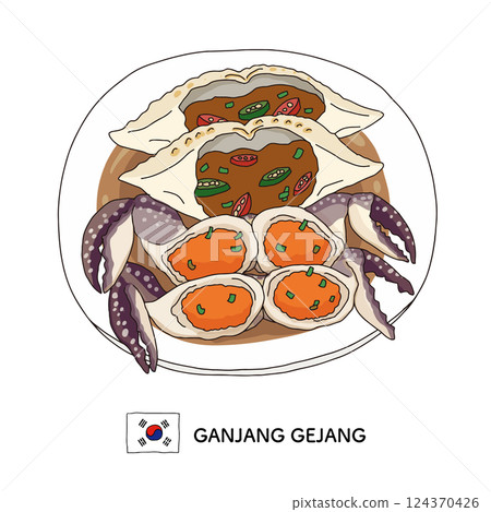 韓國料理_Ganjang Gejang 線描插圖 124370426