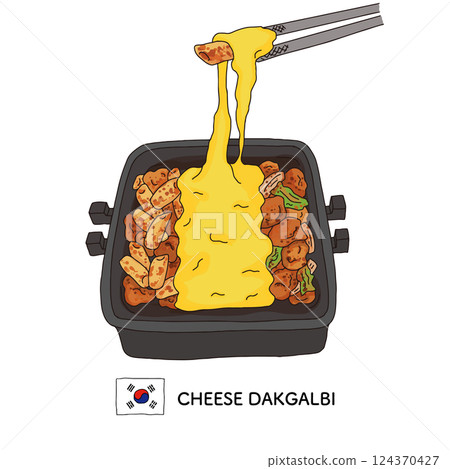 韓國料理_起司Dakgalbi線描插圖 韓國料理_起司Dakgalbi線描插圖 124370427