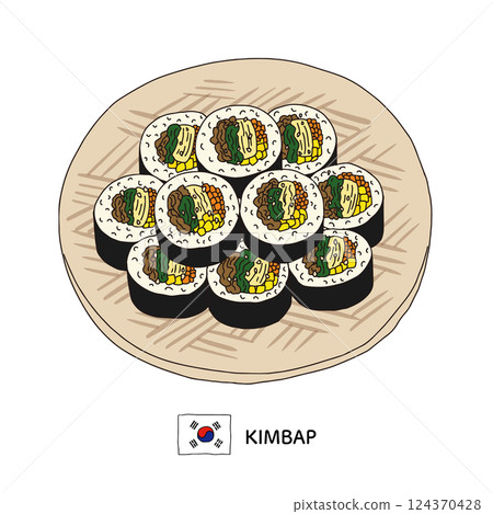 Korean food _ Kimbap line drawing illustration 124370428