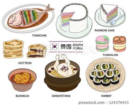 韓國食品線描插圖集 124370431