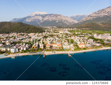 Aerial view of Turkish beach resort city of Kemer on Mediterranean Sea Aerial view of Turkish beach resort city of Kemer on Mediterranean Sea 124370666