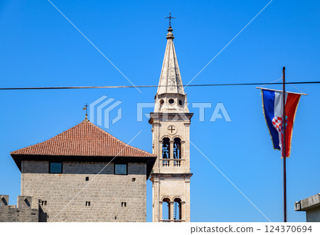 Church of St. Mary in Jelsa old town on the Adriatic island of Hvar in the county of Split-Dalmatia in Croatia 124370694