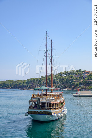 Port in Jelsa old town on the Adriatic island of Hvar in the county of Split-Dalmatia in Croatia 124370712