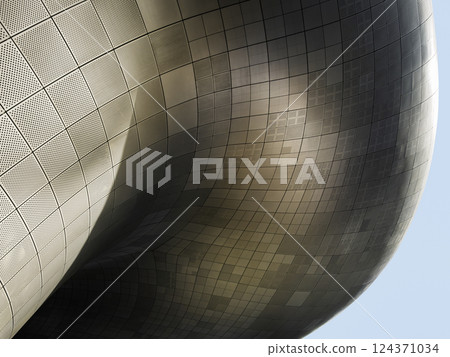 Architecture details Modern building Futuristic Metal wall design Curve shade shadow 124371034