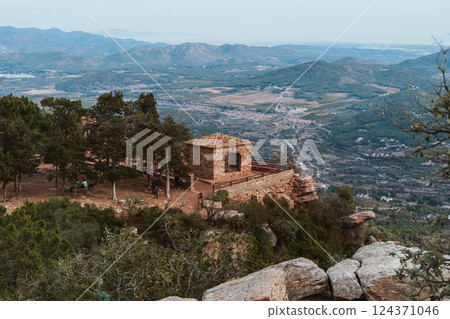 Scenic View from Mountain, Trees and Stone Structure 124371046