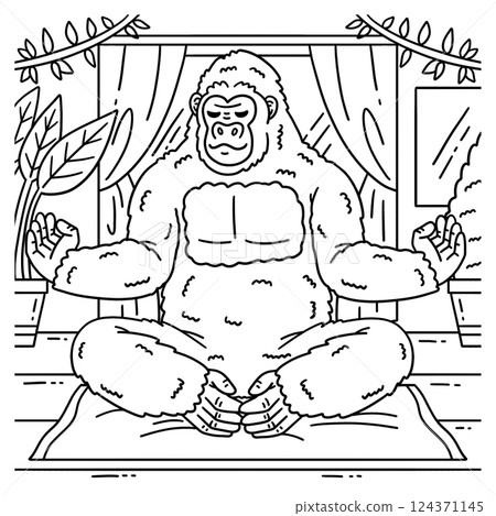 Gorilla Animal Meditation Coloring Page for Kids  124371145