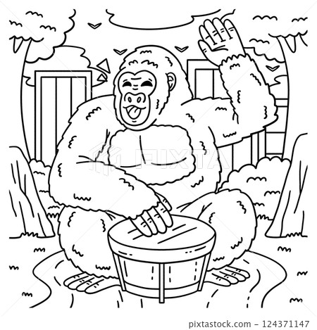 Gorilla Playing a Drum Coloring Page for Kids Gorilla Playing a Drum Coloring Page for Kids 124371147