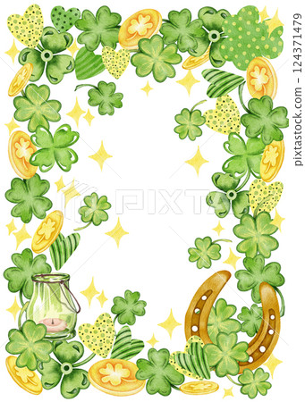 Clover watercolor frame decoration. illustration and design collection Clover watercolor frame decoration. illustration and design collection 124371479