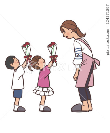 母親節那天，一個孩子送了一束康乃馨 124371897