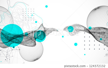 Science fiction background. Abstract image of wireframe wave and sphere with plexus effect. 124372132