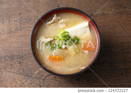 Miso soup with pork and vegetables Miso soup with pork and vegetables 124372227