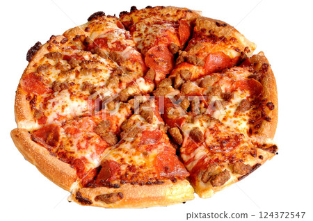 Sausage and Pepperoni Pizza 124372547