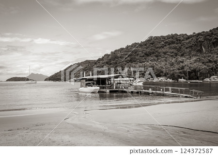 Mangrove and Pouso beach with swimming restaurant Ilha Grande Brazil. Mangrove and Pouso beach with swimming restaurant Ilha Grande Brazil. 124372587