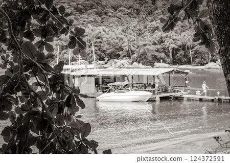 Mangrove and Pouso beach with swimming restaurant Ilha Grande Brazil. 124372591