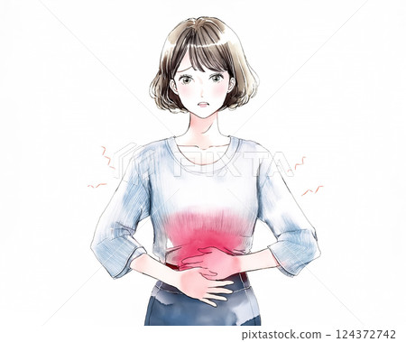 Illustration material of a woman suffering from constipation 124372742