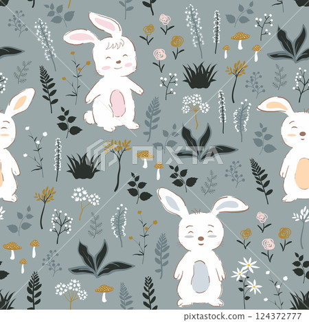 Easter seamless pattern with cute hand drawn...-插圖素材 [124372777] - PIXTA圖庫