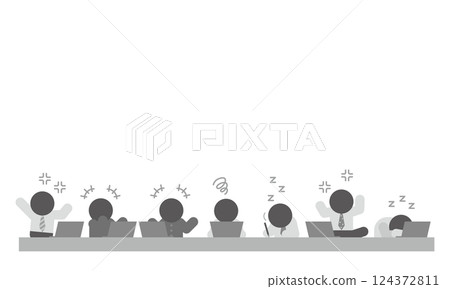 Monochrome pictogram material set of people slacking off during a meeting and people who are annoyed Monochrome pictogram material set of people slacking off during a meeting and people who are annoyed 124372811