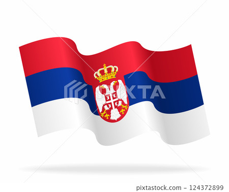Serbian flag wavy background layout. Vector illustration. 124372899