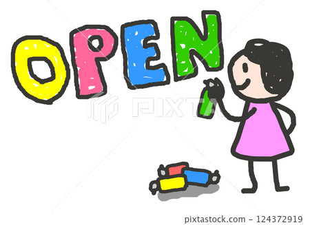 圖說：一個人寫著「OPEN」來宣布商店或道路開業 124372919