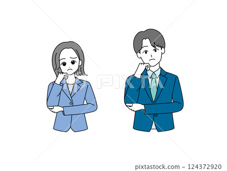 穿著西裝、雙臂交叉的男女插圖集(藍色) 穿著西裝、雙臂交叉的男女插圖集(藍色) 124372920
