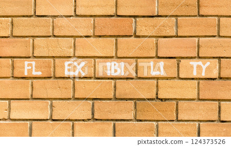 Flexibility symbol. Concept word Flexibility on beautiful brown bricks. Beautiful brown brick wall background. Business flexibility concept. Copy space. 124373526