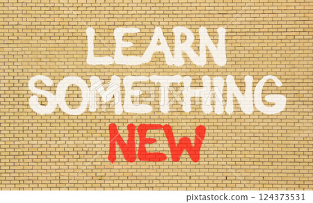 Learn something new symbol. Concept words Learn something new on beautiful brick wall . Beautiful brick wall background. Business motivational lifestyle learn something new concept. Copy space. 124373531