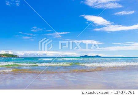 Praia Lopes Mendes beach on tropical island Ilha Grande Brazil. Praia Lopes Mendes beach on tropical island Ilha Grande Brazil. 124373761