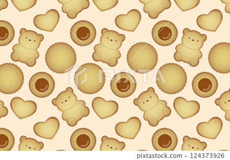 Bear and heart cookies (beige background) 124373926