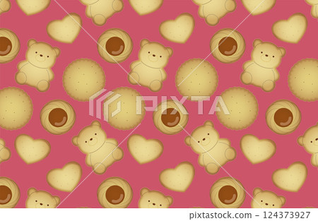 Bear and heart cookies (red background) 124373927