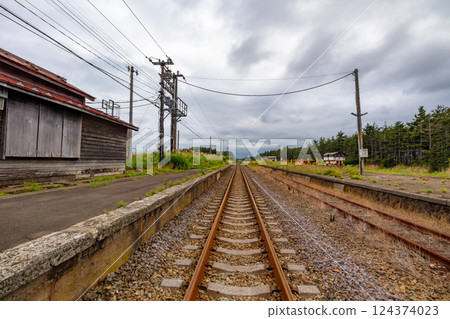 The platform and tracks at Shizukari Station, an unmanned station on JR Hokkaido's Muroran Main Line 124374023