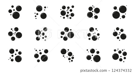 Soap Bubbles Solid Icon. Cluster Of Various Sized Floating Air Bubbles With Reflective Surface Silhouette Symbol. Isolated Vector Illustration 124374332