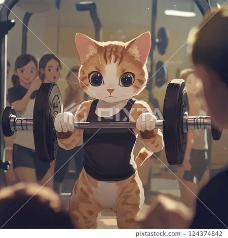 A cat working out at the gym in preparation for summer A cat working out at the gym in preparation for summer 124374842