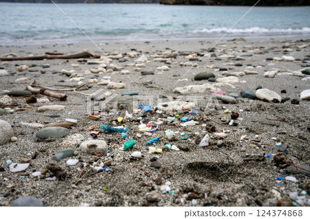Plastic waste washed up on the shore in Ogasawara, Tokyo Plastic waste washed up on the shore in Ogasawara, Tokyo 124374868